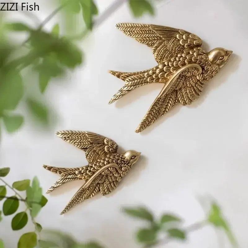 Gold swallow dove wall hanging hooks with textured feathers and metallic finish for living room decorbites dove wall decor