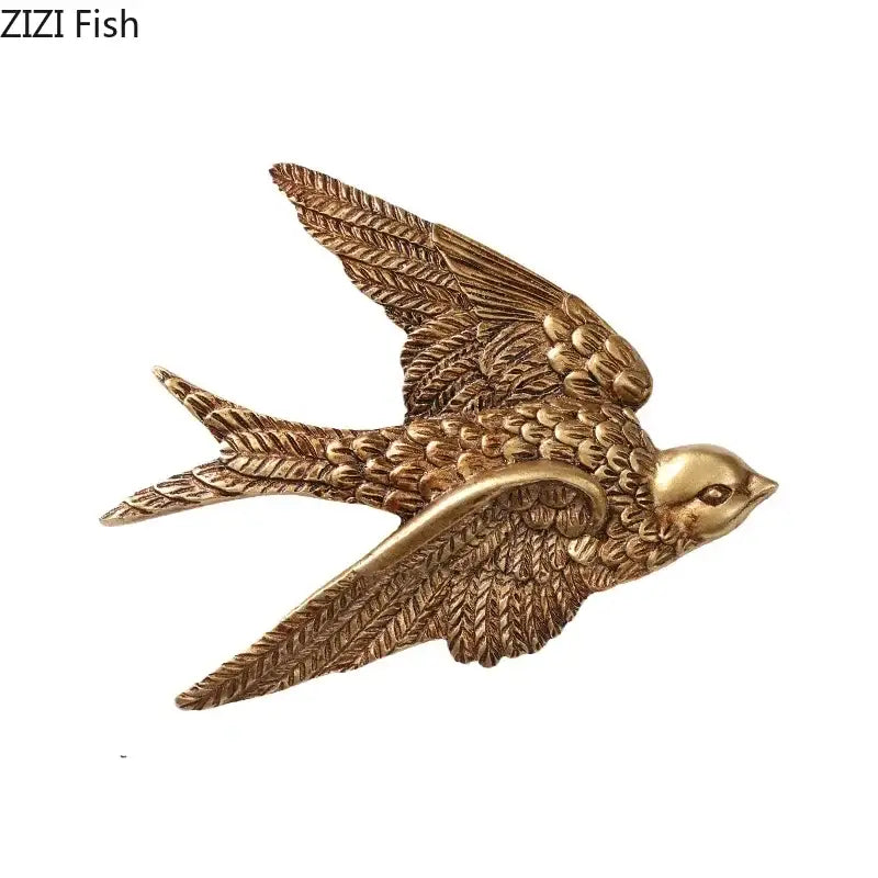 Gold swallow dove wall hanging hooks with intricately textured feathers and polished metallic finish for decorbites dove wall decor