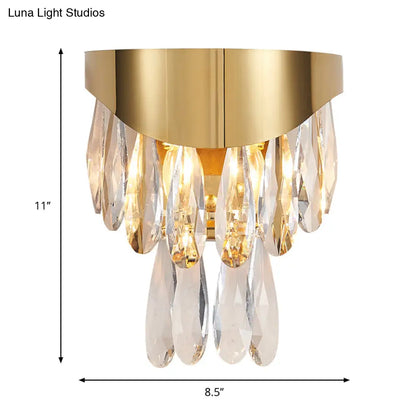 DecorBites™ Gold Teardrop Crystal Drip Wall Sconce - Contemporary Indoor Lighting - 2 Bulb Surface Mount