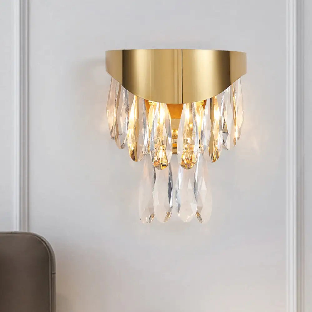 DecorBites™ Gold Teardrop Crystal Drip Wall Sconce - Contemporary Indoor Lighting - 2 Bulb Surface Mount
