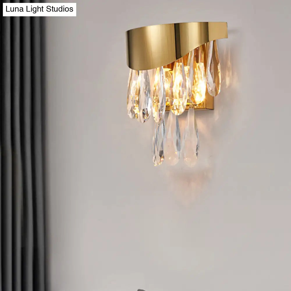DecorBites™ Gold Teardrop Crystal Drip Wall Sconce - Contemporary Indoor Lighting - 2 Bulb Surface Mount