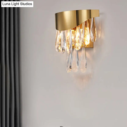 DecorBites™ Gold Teardrop Crystal Drip Wall Sconce - Contemporary Indoor Lighting - 2 Bulb Surface Mount