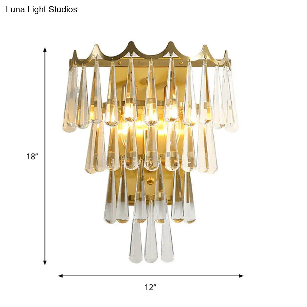 DecorBites™ DecorBites™ Gold Teardrop Crystal Wall Sconce with 2 Lights - Modern 3-Tiered Design