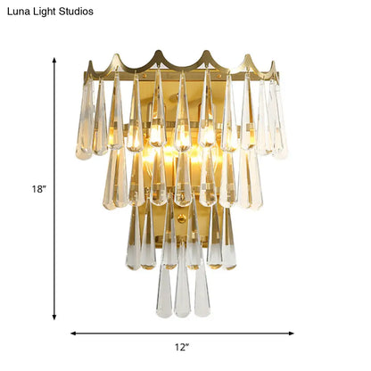DecorBites™ DecorBites™ Gold Teardrop Crystal Wall Sconce with 2 Lights - Modern 3-Tiered Design