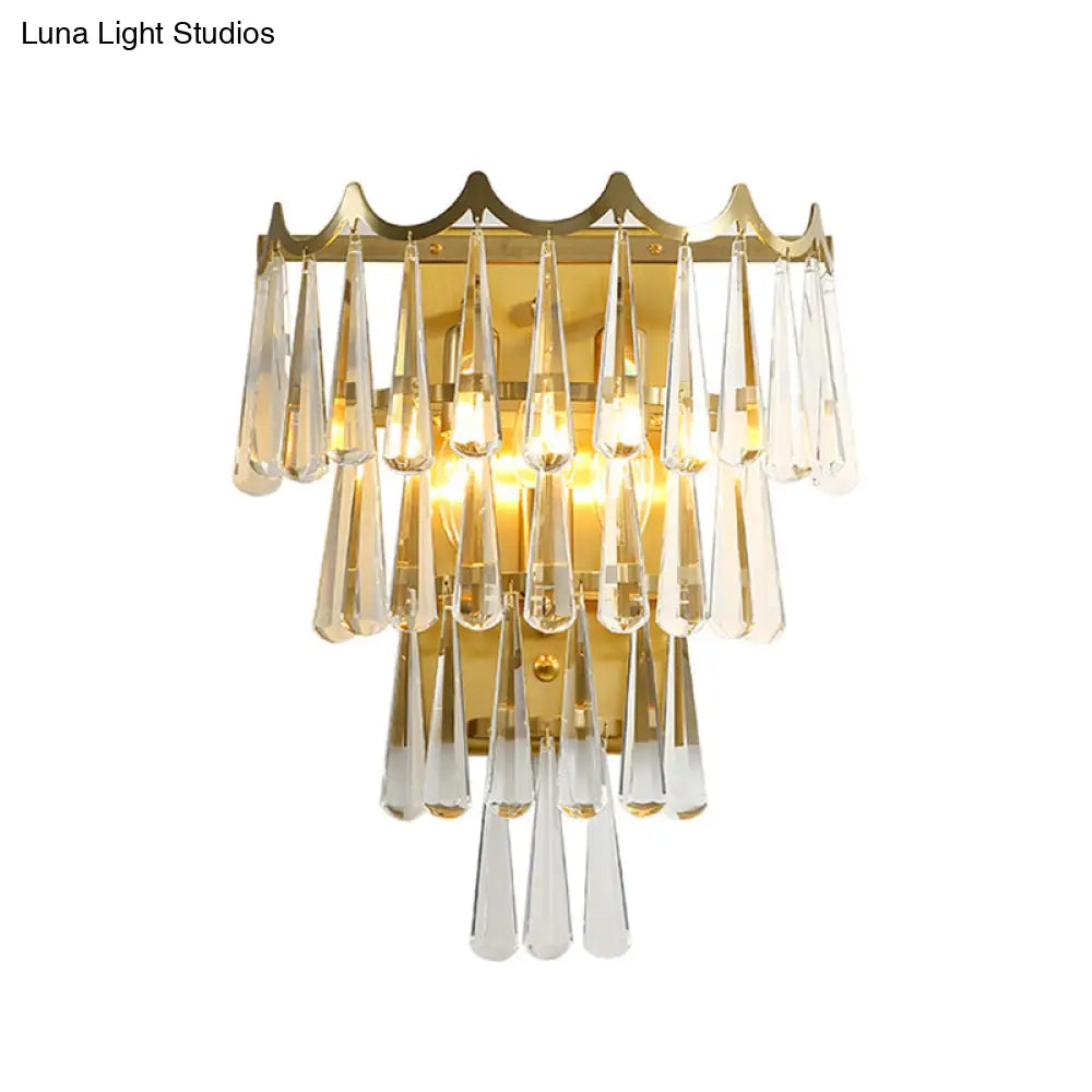 DecorBites™ DecorBites™ Gold Teardrop Crystal Wall Sconce with 2 Lights - Modern 3-Tiered Design