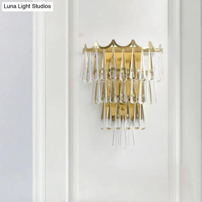 DecorBites™ DecorBites™ Gold Teardrop Crystal Wall Sconce with 2 Lights - Modern 3-Tiered Design