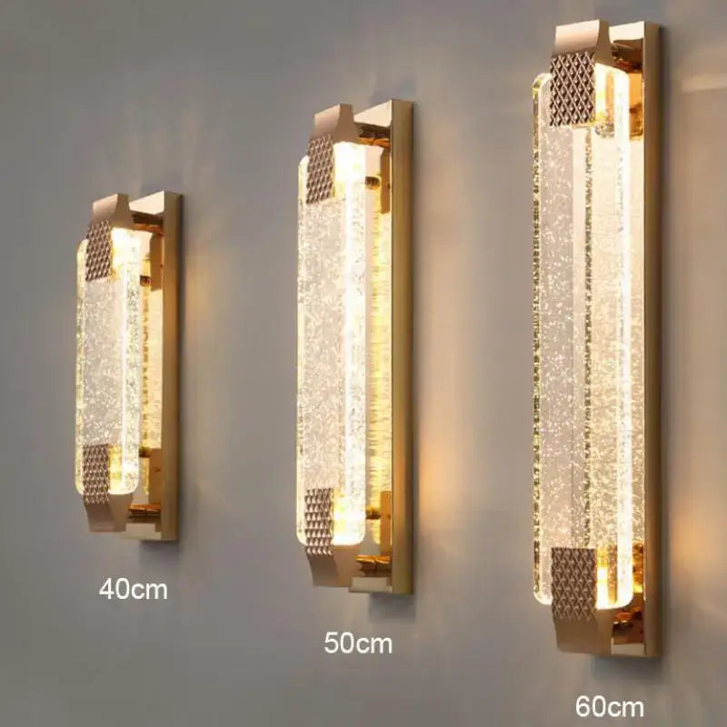 Gold textured bubble glass led wall lamp with translucent crystal panels and geometric mesh accents for bedroom decorbites bubble glass