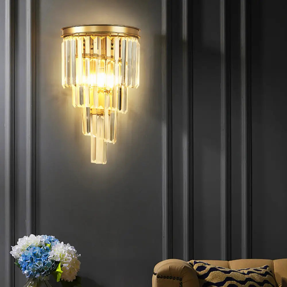 DecorBites™ DecorBites™ Gold Tiered Crystal Sconce: Minimalistic Wall Light for Living Room