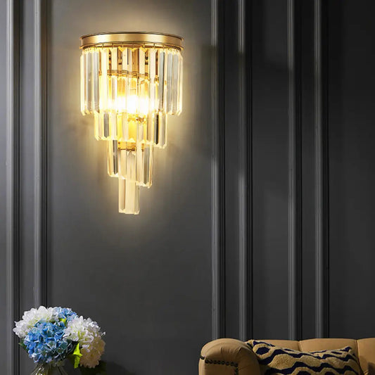 DecorBites™ DecorBites™ Gold Tiered Crystal Sconce: Minimalistic Wall Light for Living Room