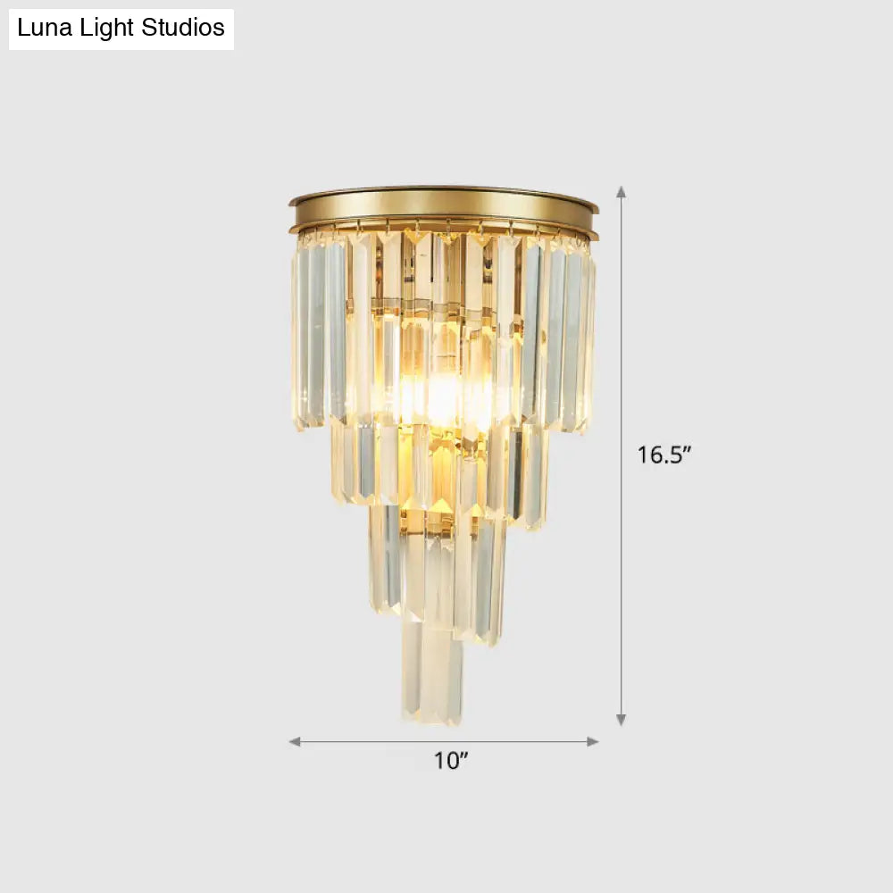DecorBites™ DecorBites™ Gold Tiered Crystal Sconce: Minimalistic Wall Light for Living Room