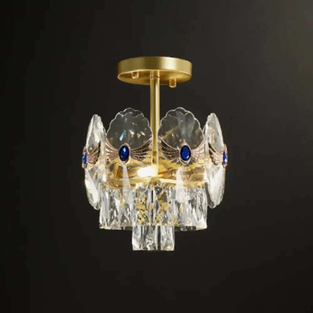 DecorBites™ DecorBites™ Gold Tiered Semi Flush Crystal Ceiling Light Fixture - Elegant Living Room Décor