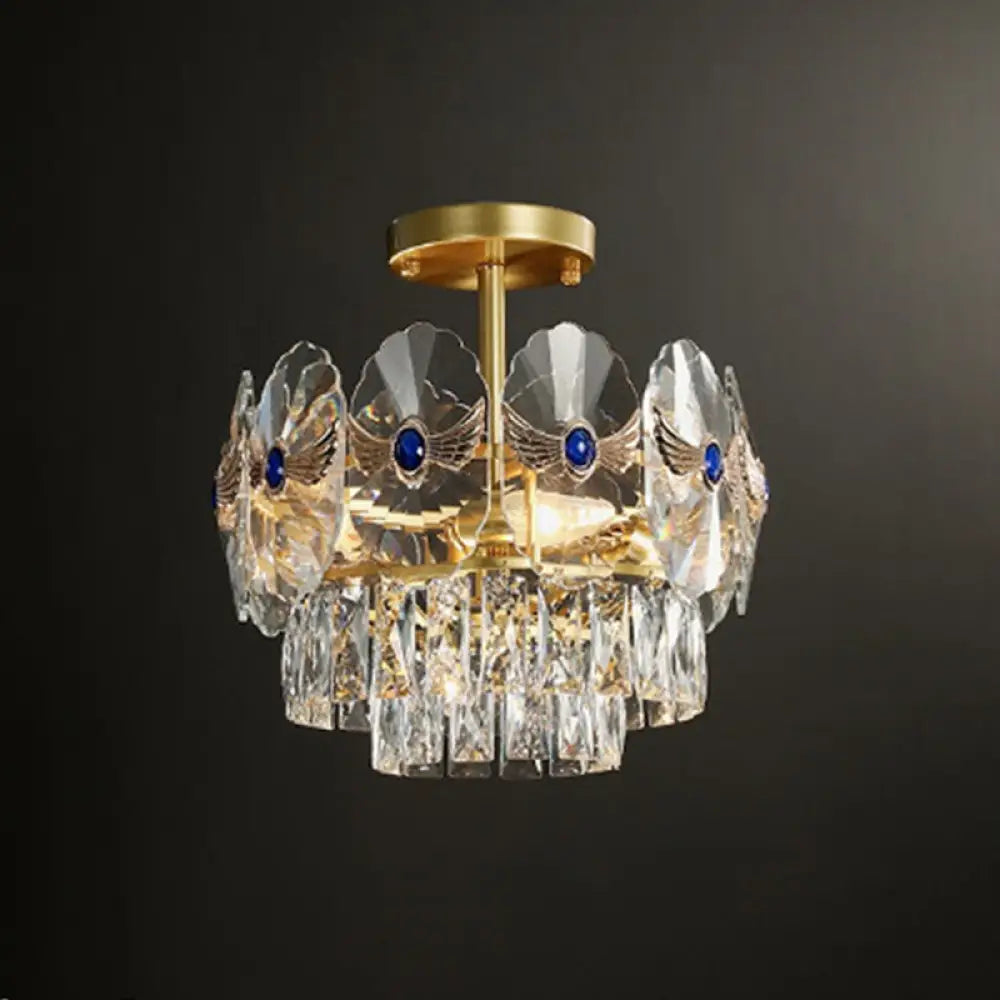 DecorBites™ DecorBites™ Gold Tiered Semi Flush Crystal Ceiling Light Fixture - Elegant Living Room Décor