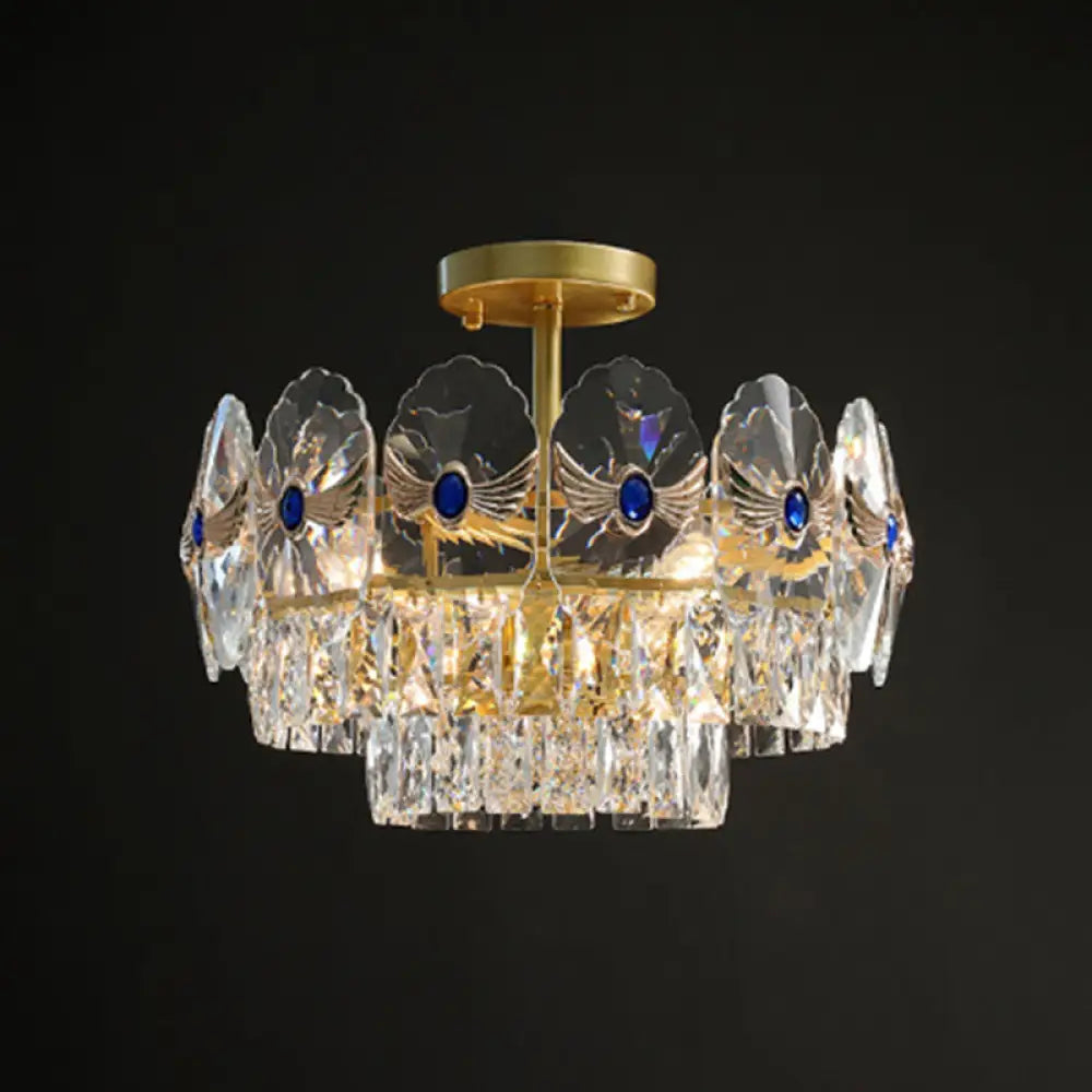 DecorBites™ DecorBites™ Gold Tiered Semi Flush Crystal Ceiling Light Fixture - Elegant Living Room Décor