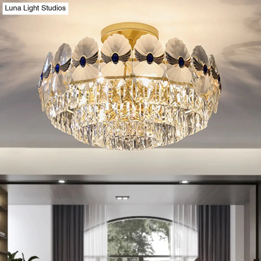 DecorBites™ DecorBites™ Gold Tiered Semi Flush Crystal Ceiling Light Fixture - Elegant Living Room Décor