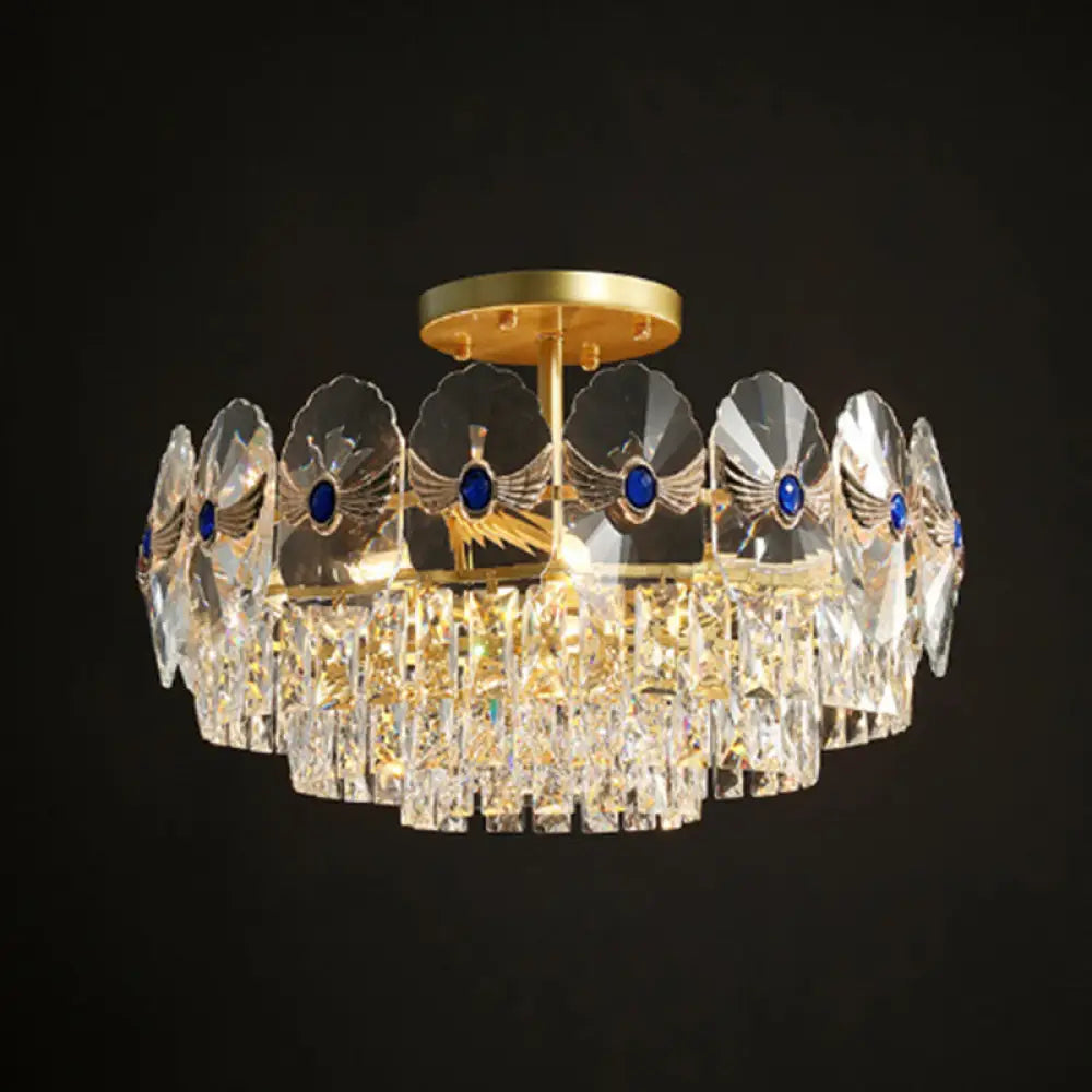 DecorBites™ DecorBites™ Gold Tiered Semi Flush Crystal Ceiling Light Fixture - Elegant Living Room Décor