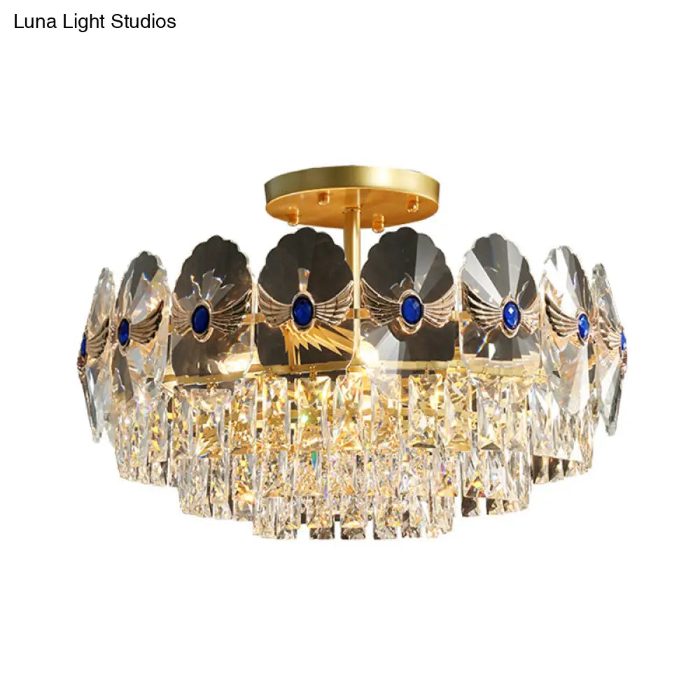 DecorBites™ DecorBites™ Gold Tiered Semi Flush Crystal Ceiling Light Fixture - Elegant Living Room Décor