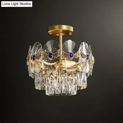 DecorBites™ DecorBites™ Gold Tiered Semi Flush Crystal Ceiling Light Fixture - Elegant Living Room Décor