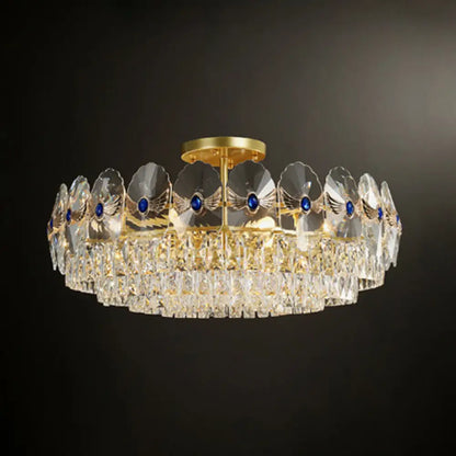 DecorBites™ DecorBites™ Gold Tiered Semi Flush Crystal Ceiling Light Fixture - Elegant Living Room Décor