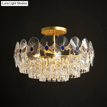 DecorBites™ DecorBites™ Gold Tiered Semi Flush Crystal Ceiling Light Fixture - Elegant Living Room Décor