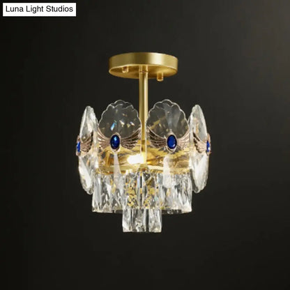 DecorBites™ DecorBites™ Gold Tiered Semi Flush Crystal Ceiling Light Fixture - Elegant Living Room Décor