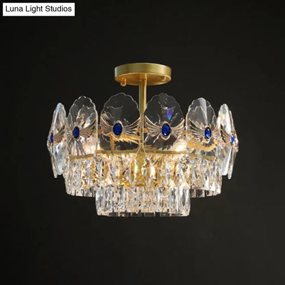 DecorBites™ DecorBites™ Gold Tiered Semi Flush Crystal Ceiling Light Fixture - Elegant Living Room Décor