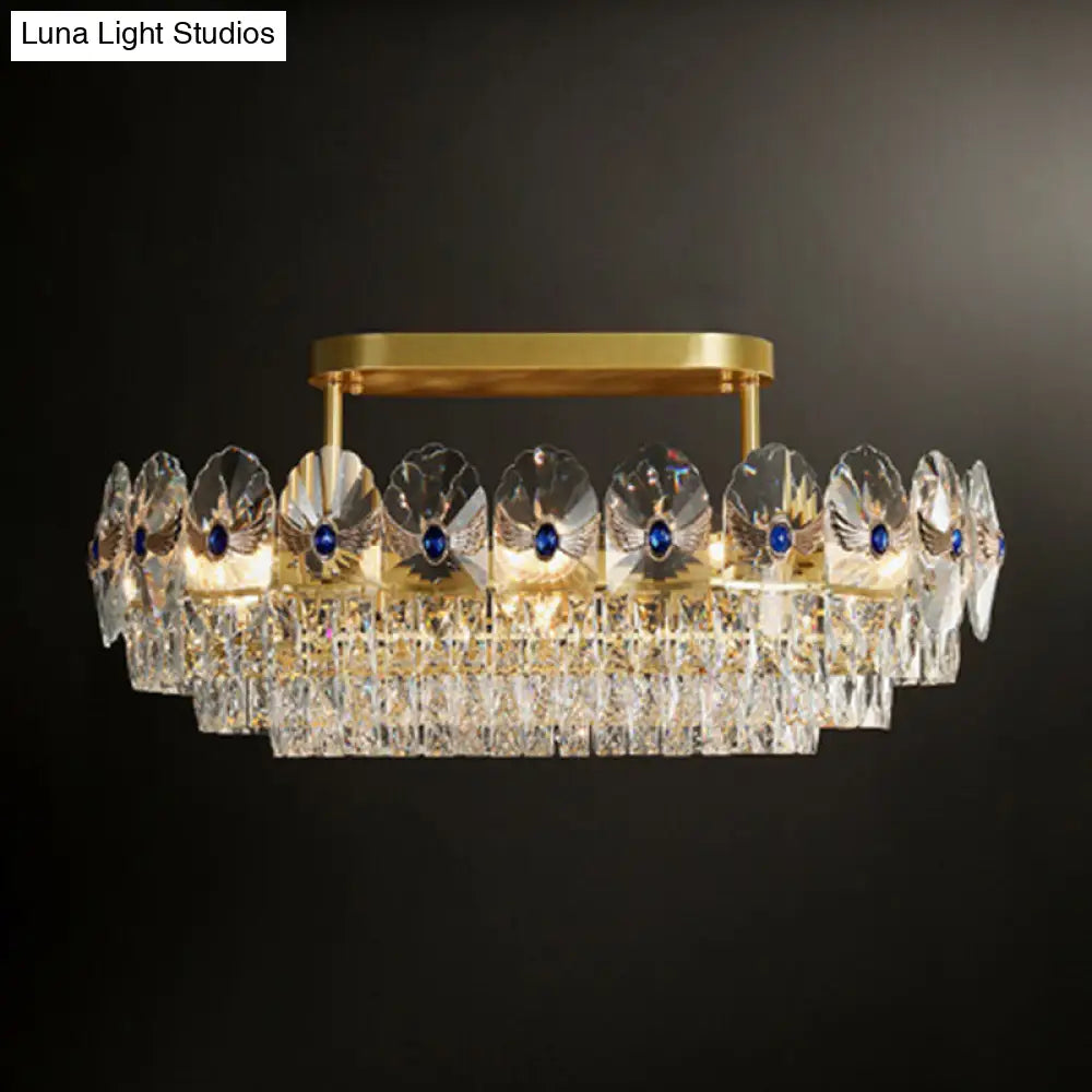DecorBites™ DecorBites™ Gold Tiered Semi Flush Crystal Ceiling Light Fixture - Elegant Living Room Décor