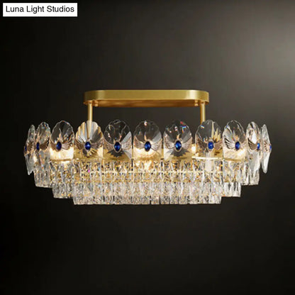 DecorBites™ DecorBites™ Gold Tiered Semi Flush Crystal Ceiling Light Fixture - Elegant Living Room Décor