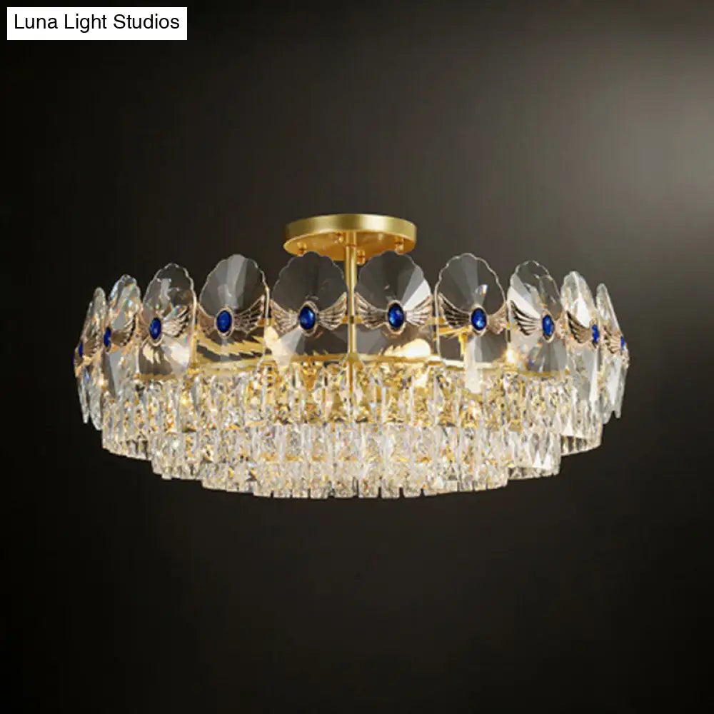 DecorBites™ DecorBites™ Gold Tiered Semi Flush Crystal Ceiling Light Fixture - Elegant Living Room Décor