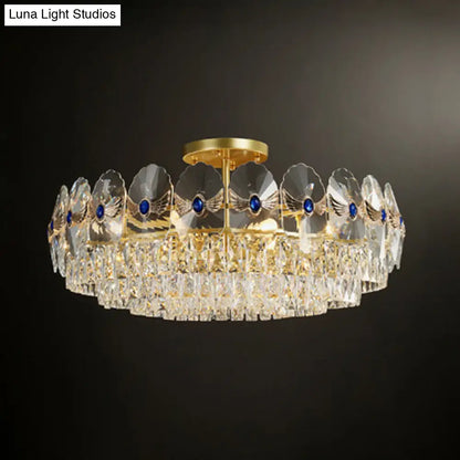 DecorBites™ DecorBites™ Gold Tiered Semi Flush Crystal Ceiling Light Fixture - Elegant Living Room Décor