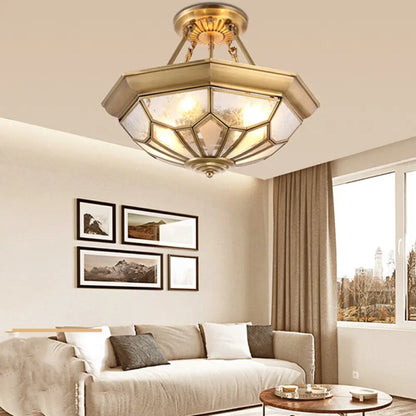 DecorBites™ DecorBites™ Gold Traditional Dome Semi Flush Chandelier - 6-Headed Frost Glass Ceiling Light