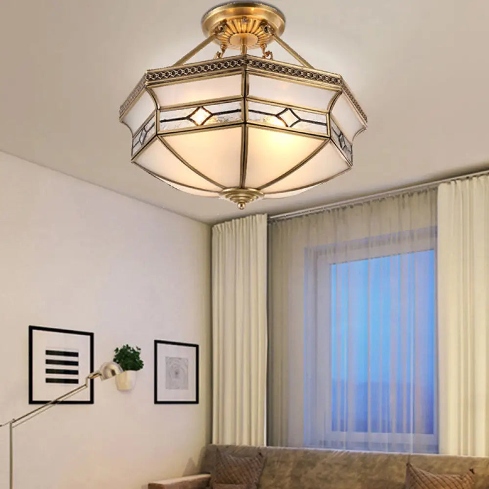 DecorBites™ DecorBites™ Gold Traditional Dome Semi Flush Chandelier - 6-Headed Frost Glass Ceiling Light