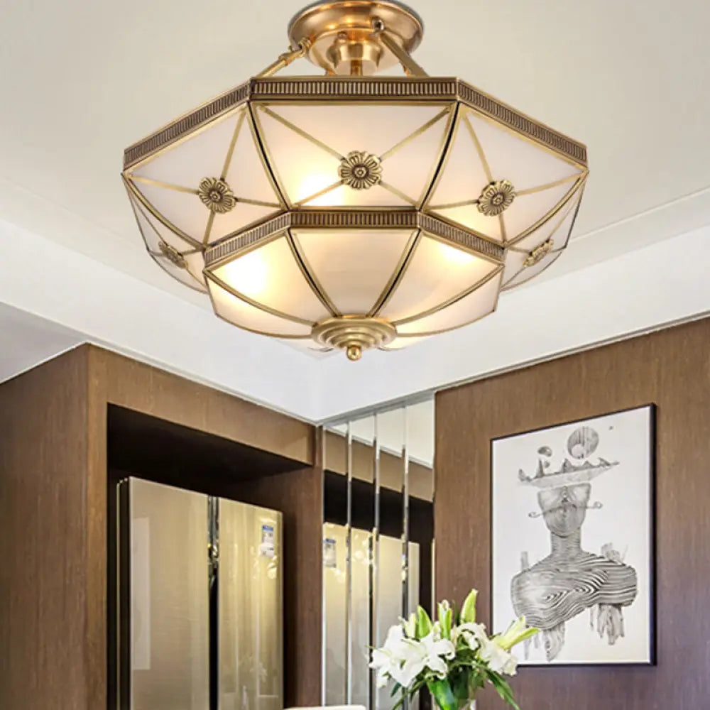 DecorBites™ DecorBites™ Gold Traditional Dome Semi Flush Chandelier - 6-Headed Frost Glass Ceiling Light
