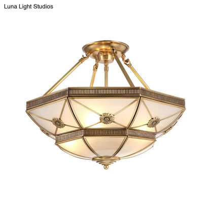 DecorBites™ DecorBites™ Gold Traditional Dome Semi Flush Chandelier - 6-Headed Frost Glass Ceiling Light