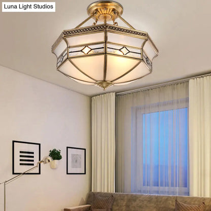 DecorBites™ DecorBites™ Gold Traditional Dome Semi Flush Chandelier - 6-Headed Frost Glass Ceiling Light
