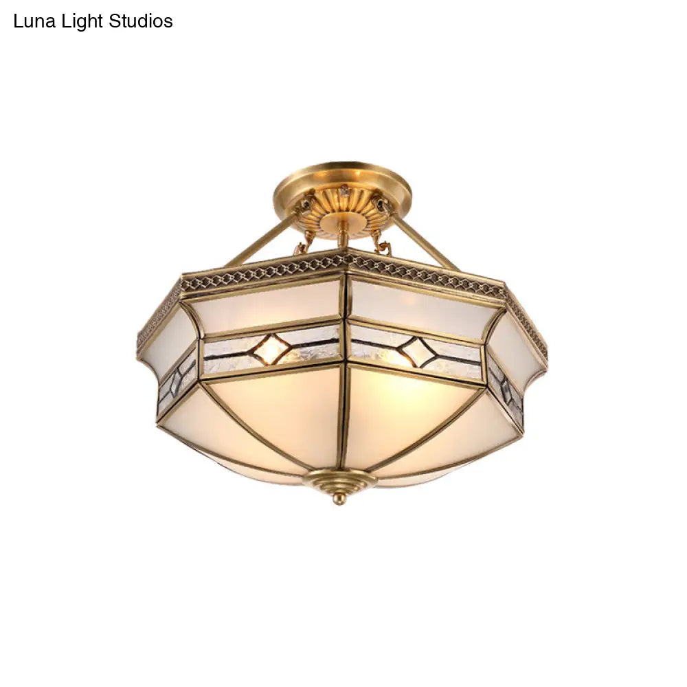 DecorBites™ DecorBites™ Gold Traditional Dome Semi Flush Chandelier - 6-Headed Frost Glass Ceiling Light