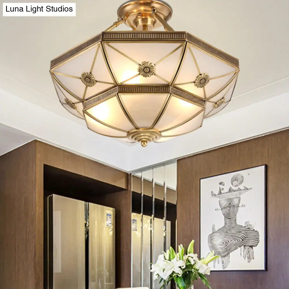 DecorBites™ DecorBites™ Gold Traditional Dome Semi Flush Chandelier - 6-Headed Frost Glass Ceiling Light