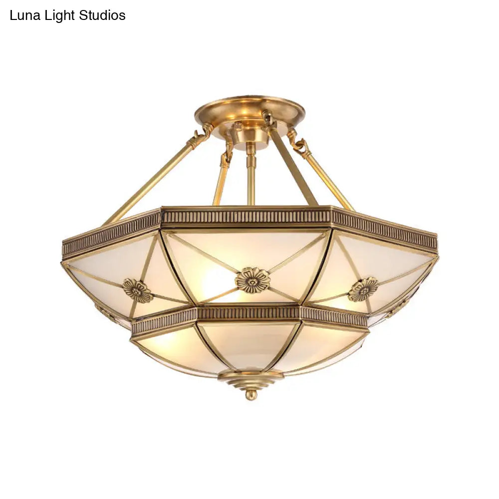 DecorBites™ DecorBites™ Gold Traditional Dome Semi Flush Chandelier - 6-Headed Frost Glass Ceiling Light