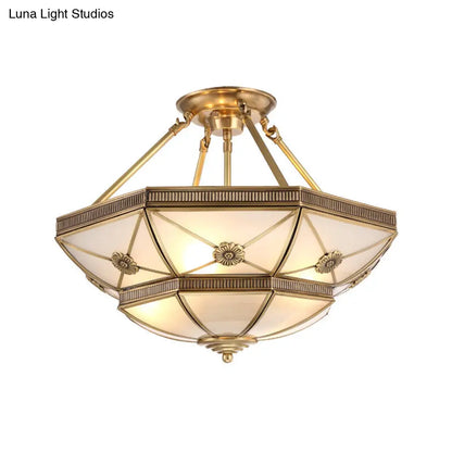 DecorBites™ DecorBites™ Gold Traditional Dome Semi Flush Chandelier - 6-Headed Frost Glass Ceiling Light