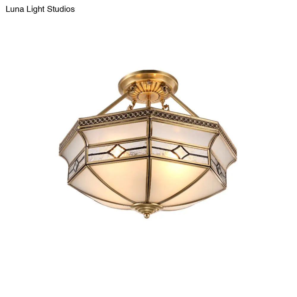 DecorBites™ DecorBites™ Gold Traditional Dome Semi Flush Chandelier - 6-Headed Frost Glass Ceiling Light