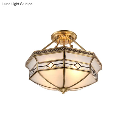 DecorBites™ DecorBites™ Gold Traditional Dome Semi Flush Chandelier - 6-Headed Frost Glass Ceiling Light