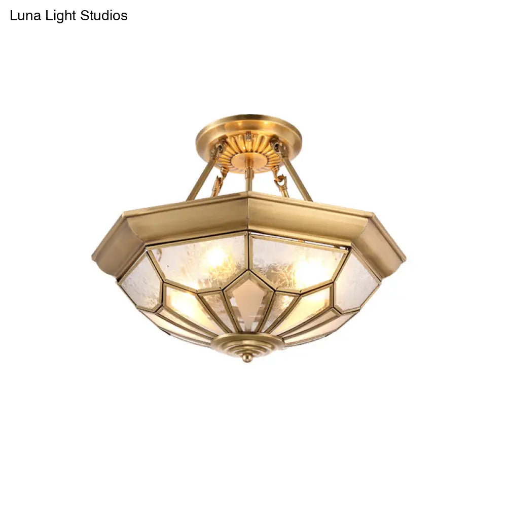 DecorBites™ DecorBites™ Gold Traditional Dome Semi Flush Chandelier - 6-Headed Frost Glass Ceiling Light