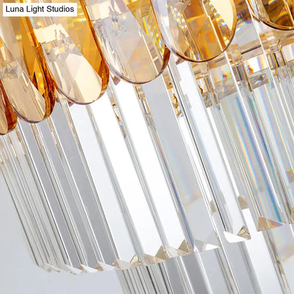 Lámpara de techo redonda tradicional dorada con 8 luces y detalles de cristal - Elegante lámpara colgante para el comedor