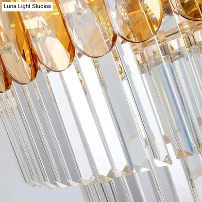 Lámpara de techo redonda tradicional dorada con 8 luces y detalles de cristal - Elegante lámpara colgante para el comedor