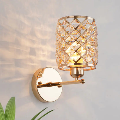 DecorBites™ Gold Trellis Wall Sconce Lamp with Crystal Insert, Perfect for Living Room