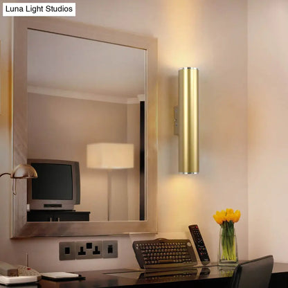 DecorBites™ Gold Tube Wall Mounted LED Flush Mount Sconce for Corridor - Simple 1 Bulb Metal Light, 12"/19.5" H