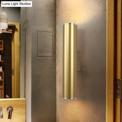 DecorBites™ Gold Tube Wall Mounted LED Flush Mount Sconce for Corridor - Simple 1 Bulb Metal Light, 12"/19.5" H