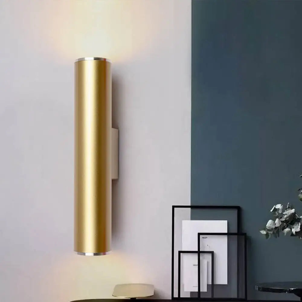 DecorBites™ Gold Tube Wall Mounted LED Flush Mount Sconce for Corridor - Simple 1 Bulb Metal Light, 12"/19.5" H