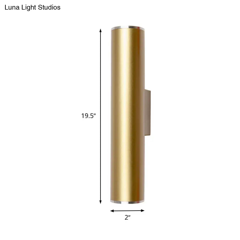 DecorBites™ Gold Tube Wall Mounted LED Flush Mount Sconce for Corridor - Simple 1 Bulb Metal Light, 12"/19.5" H