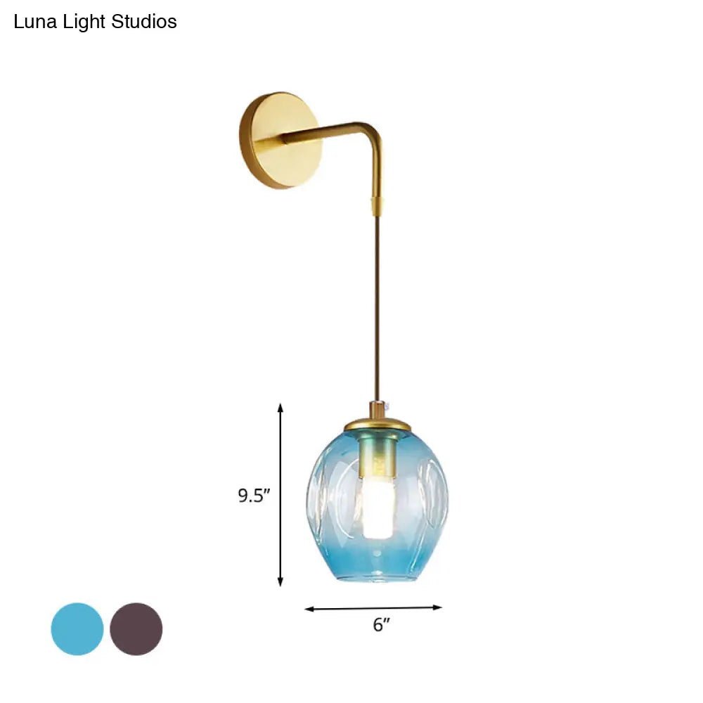 DecorBites™ Gold Tulip Wall Lamp Sconce with Blue/Smoke Gray Dimpled Glass Shade - Modern 1 Light Hanging Light