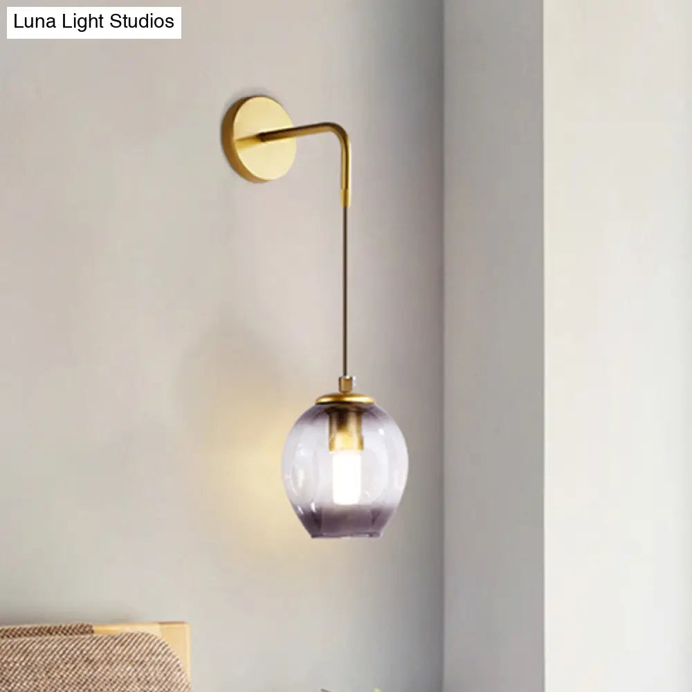 DecorBites™ Gold Tulip Wall Lamp Sconce with Blue/Smoke Gray Dimpled Glass Shade - Modern 1 Light Hanging Light